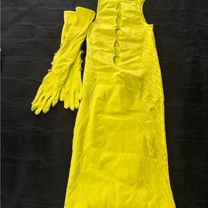 Fashion Nova Vibrant Yellow Long Sleeve Dress with Gloves